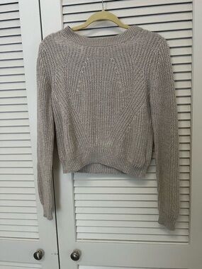 H&M Neutral Crewneck Knit Sweater in Light Taupe